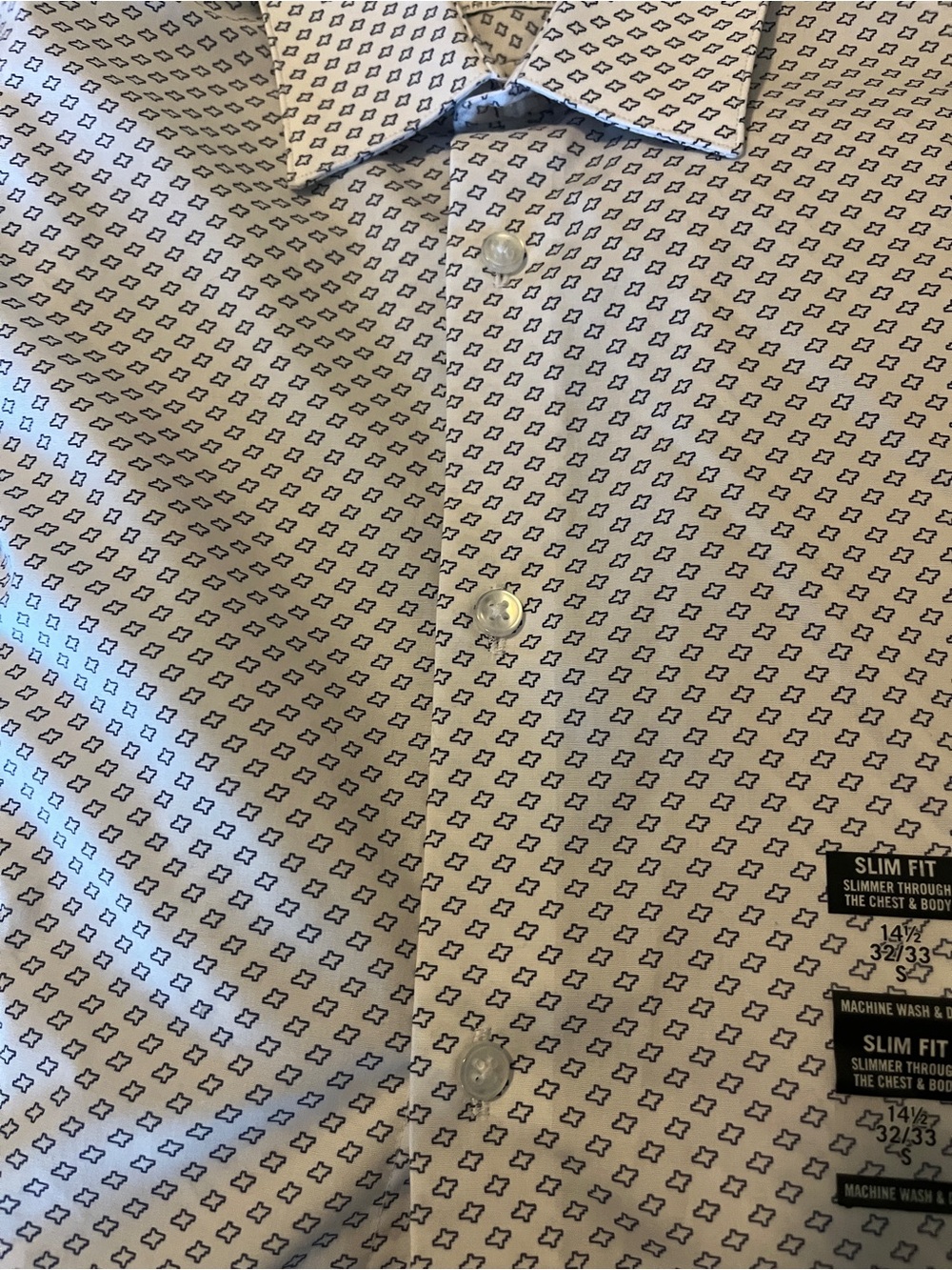 Calvin Klein Slim Fit White Shirt with Navy Micro Star Pattern